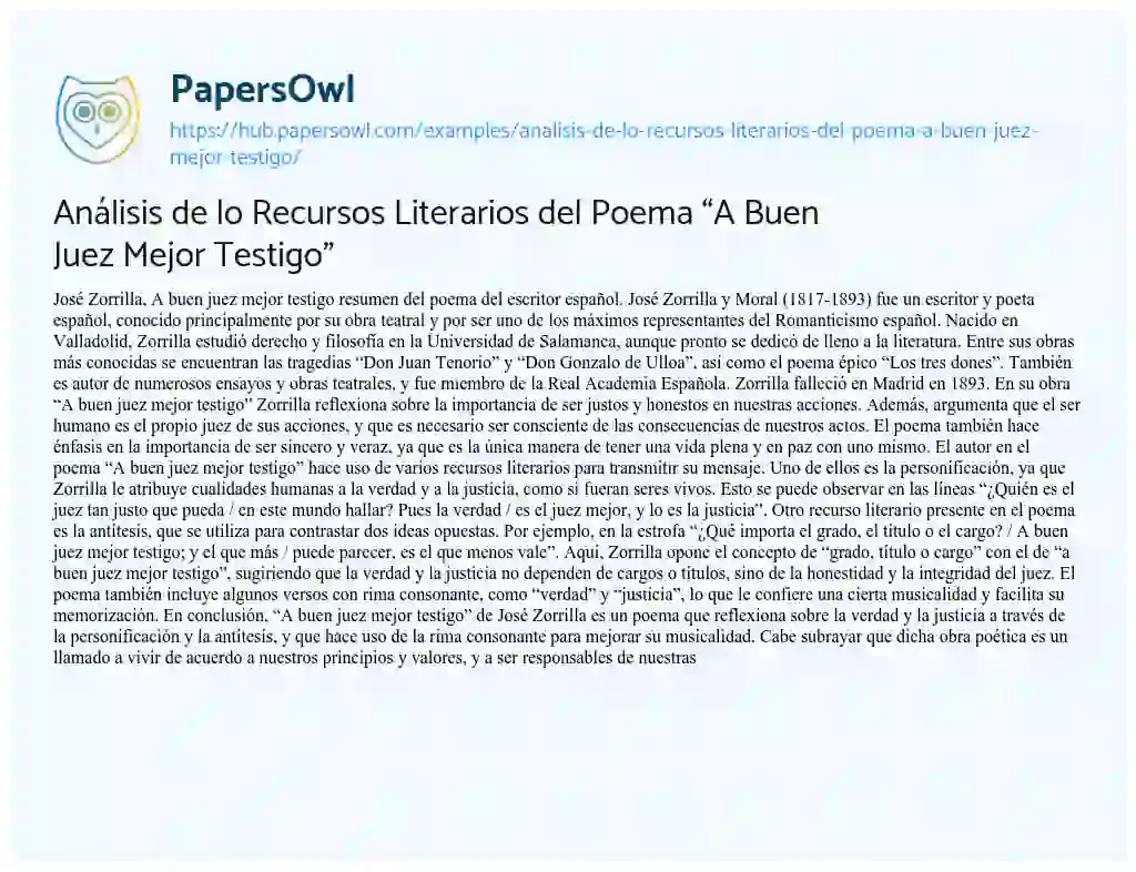 Essay on Análisis de lo Recursos Literarios del Poema “A Buen Juez Mejor Testigo”