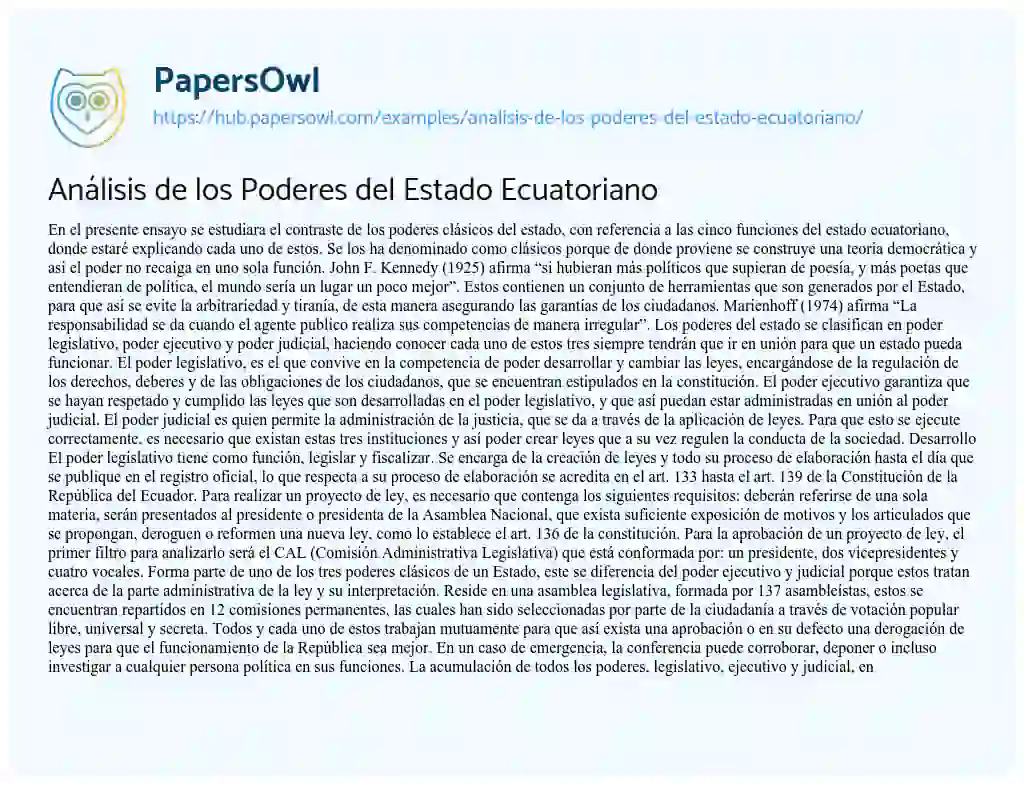Essay on Análisis de los Poderes del Estado Ecuatoriano