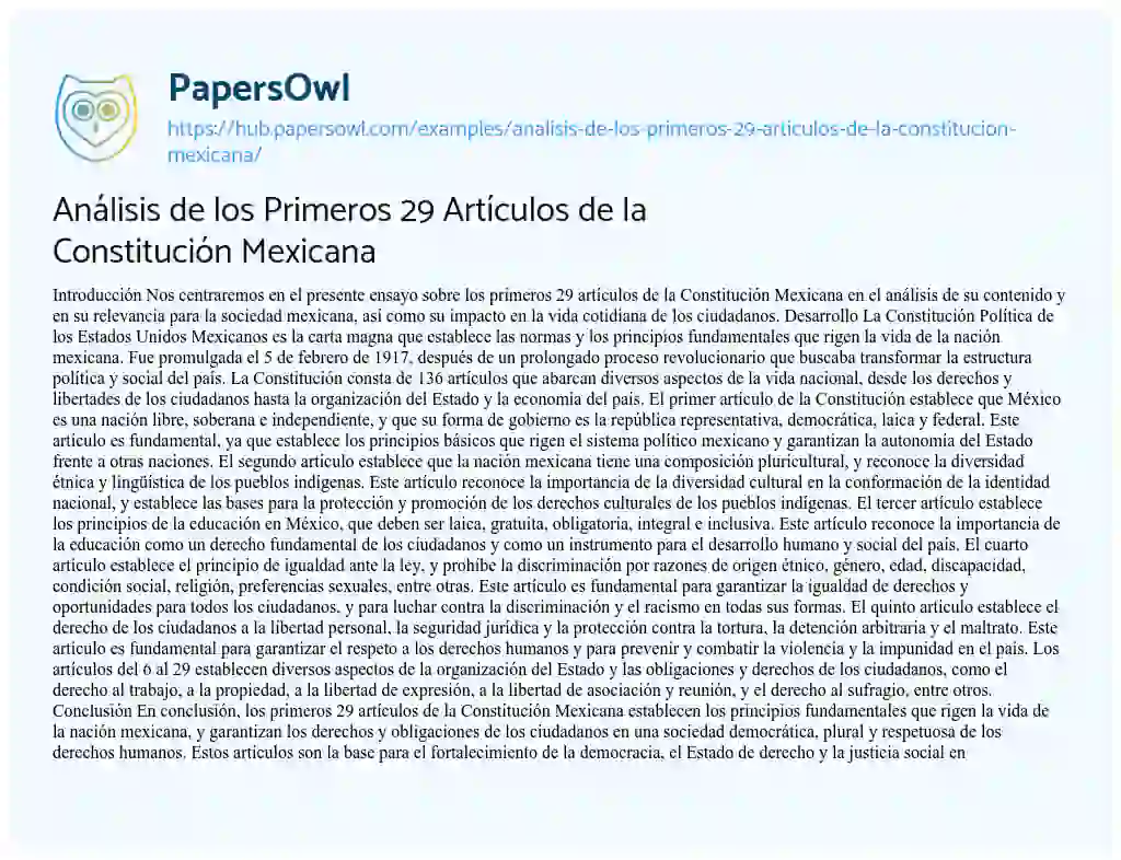 Essay on Análisis de los Primeros 29 Artículos de la Constitución Mexicana