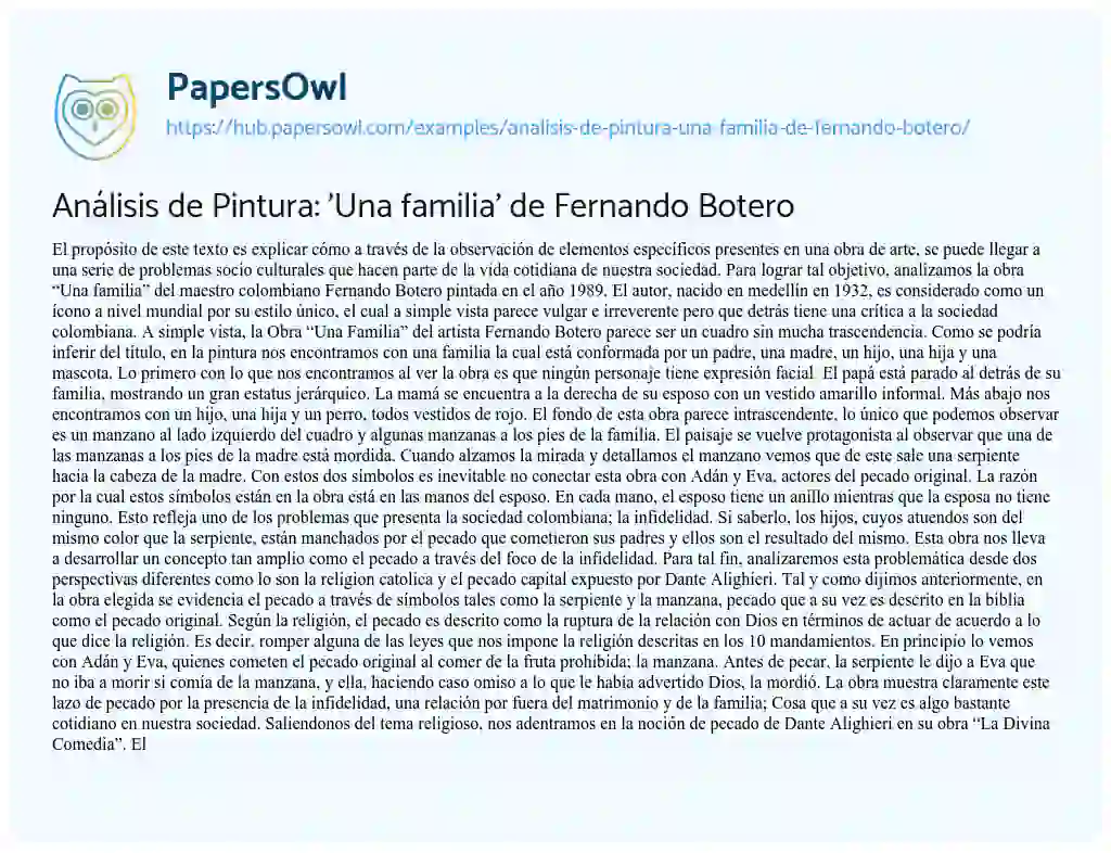 Essay on Análisis de Pintura: ‘Una familia’ de Fernando Botero