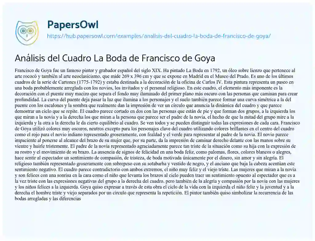 Essay on Análisis del Cuadro La Boda de Francisco de Goya