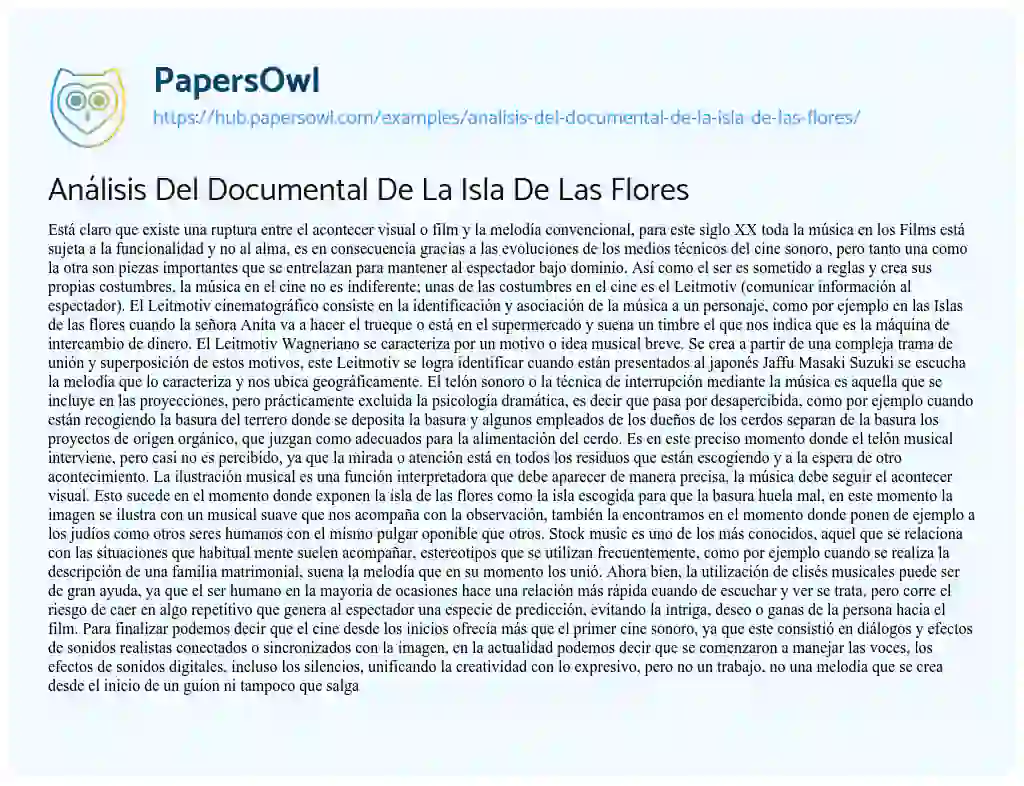 Essay on Análisis Del Documental De La Isla De Las Flores