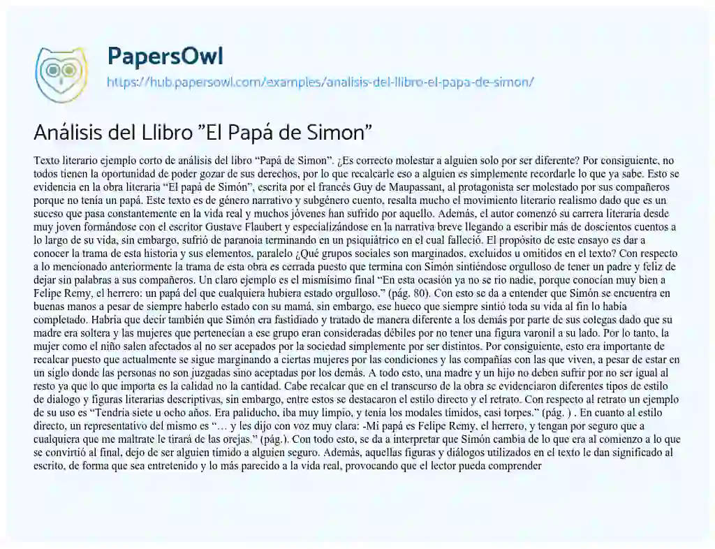 Essay on Análisis del Llibro “El Papá de Simon”