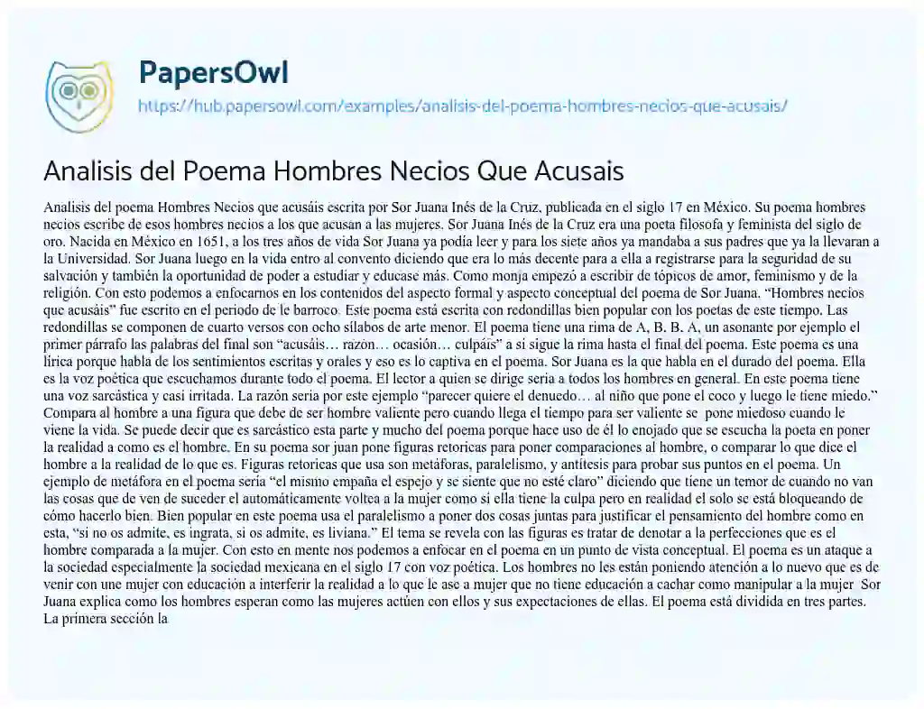Essay on Analisis del Poema Hombres Necios Que Acusais