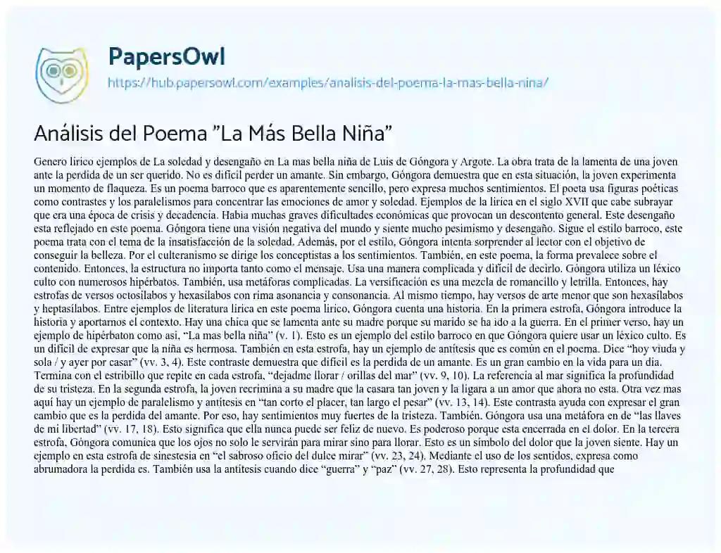 Essay on Análisis del Poema “La Más Bella Niña”