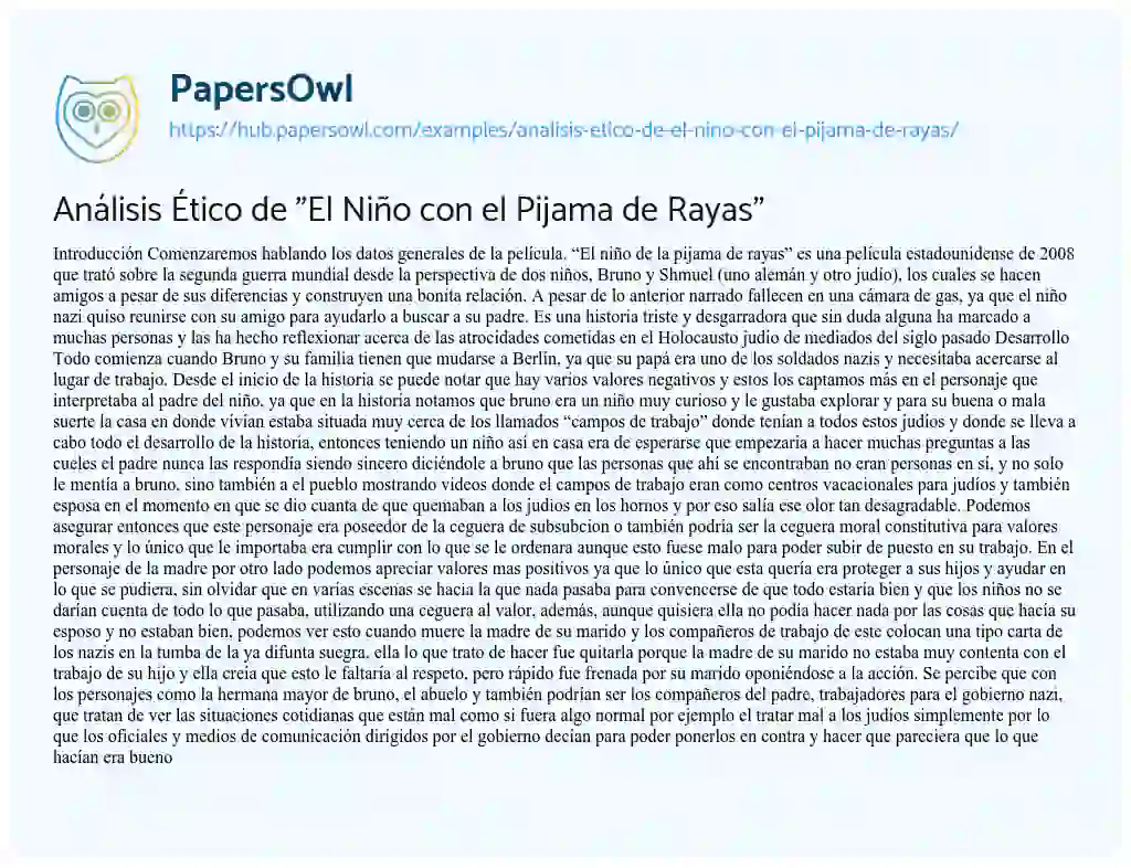 Essay on Análisis Ético de “El Niño con el Pijama de Rayas”