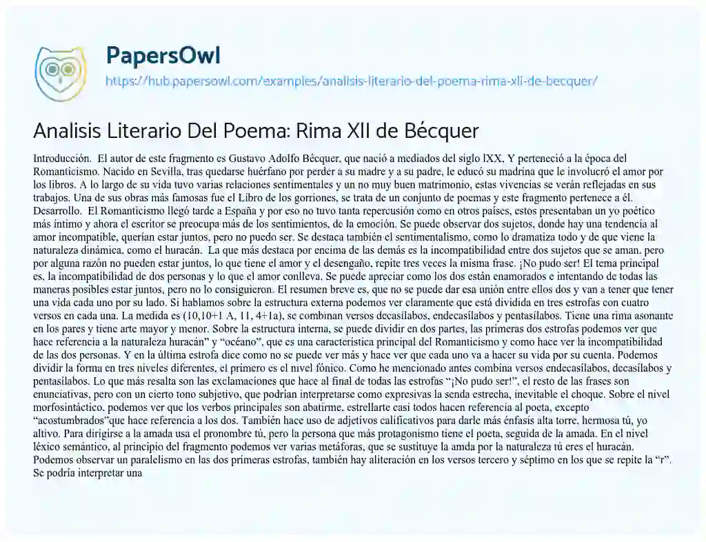 Essay on Analisis Literario Del Poema: Rima XlI de Bécquer