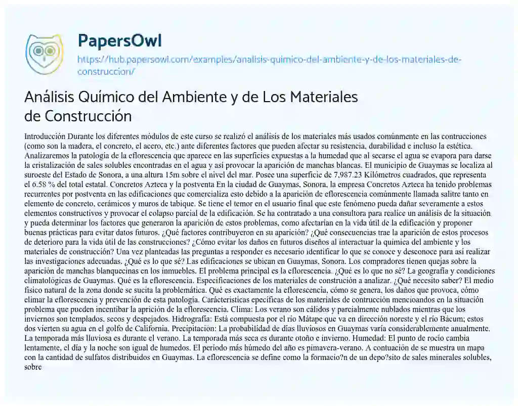 Essay on Análisis Químico del Ambiente y de Los Materiales de Construcción