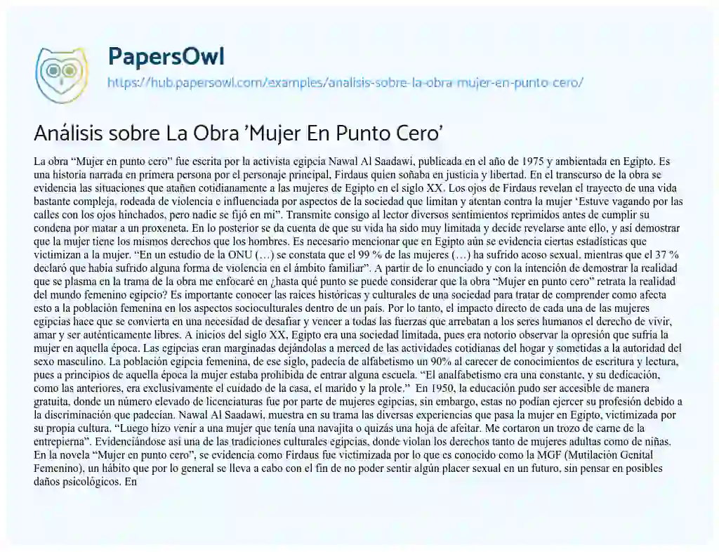 Essay on Análisis sobre La Obra ‘Mujer En Punto Cero’