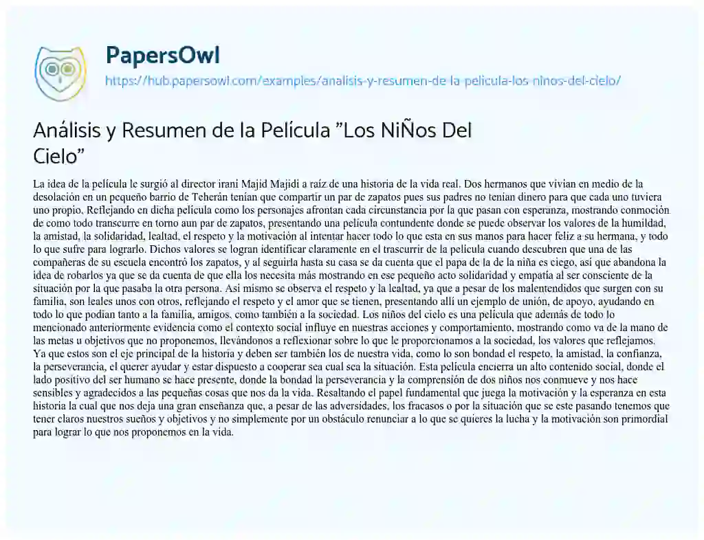 Essay on Análisis y Resumen de la Película “Los NiÑos Del Cielo”
