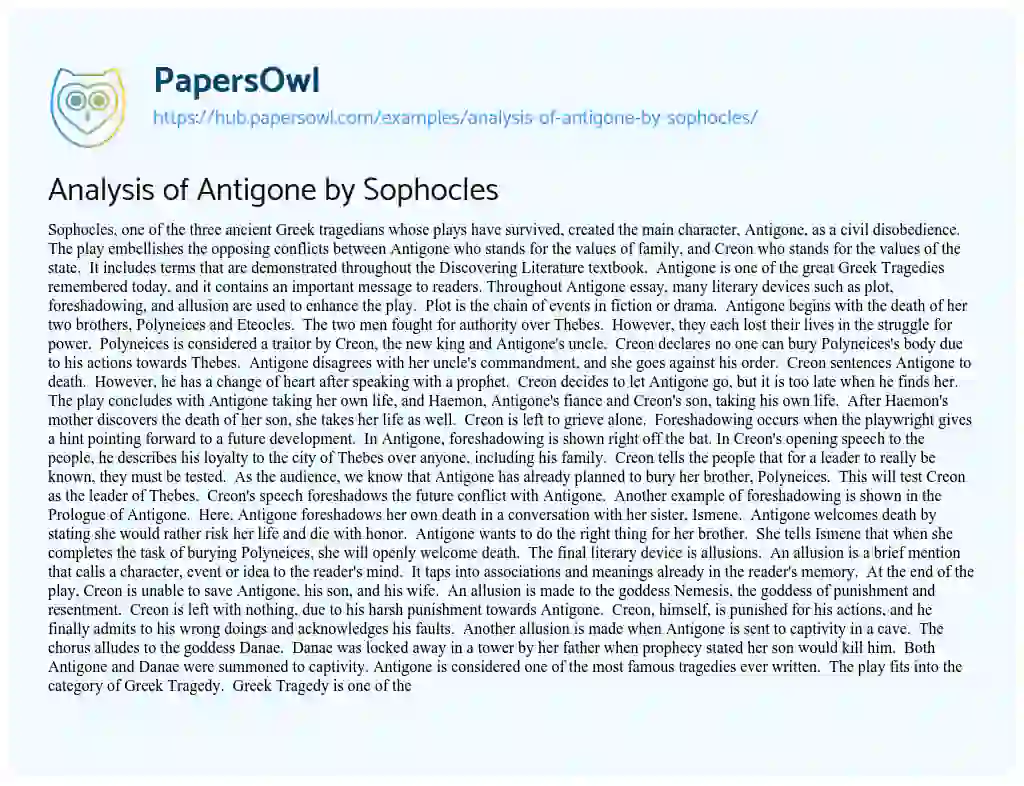 Essay on Analysis of Antigone by Sophocles