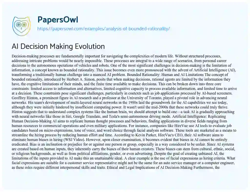 Essay on AI Decision Making Evolution