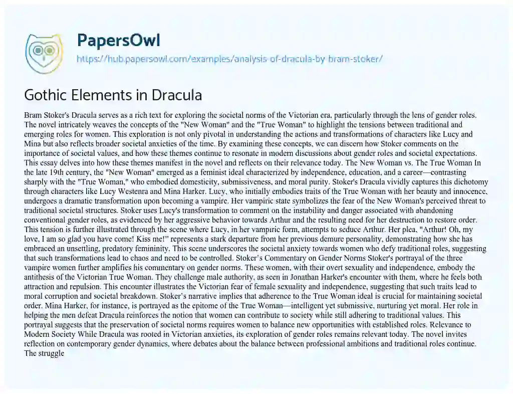 Essay on Gothic Elements in Dracula