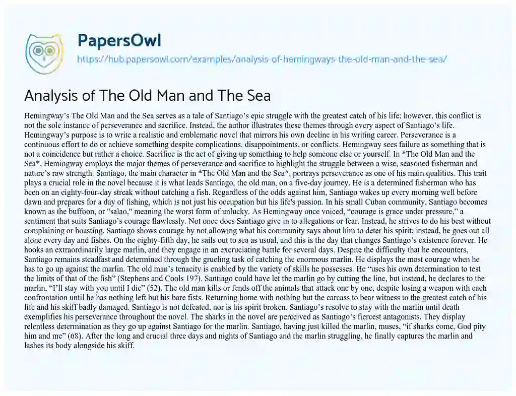 Essay on Analysis of The Old Man and The Sea