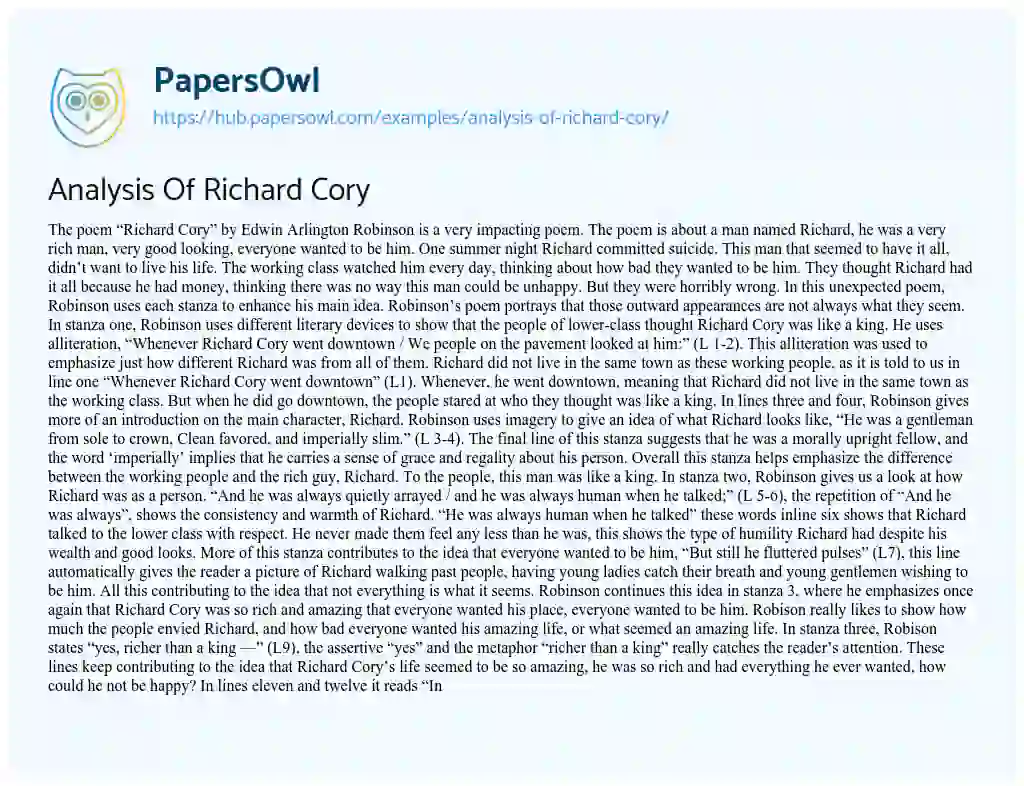 Essay on Analysis Of Richard Cory