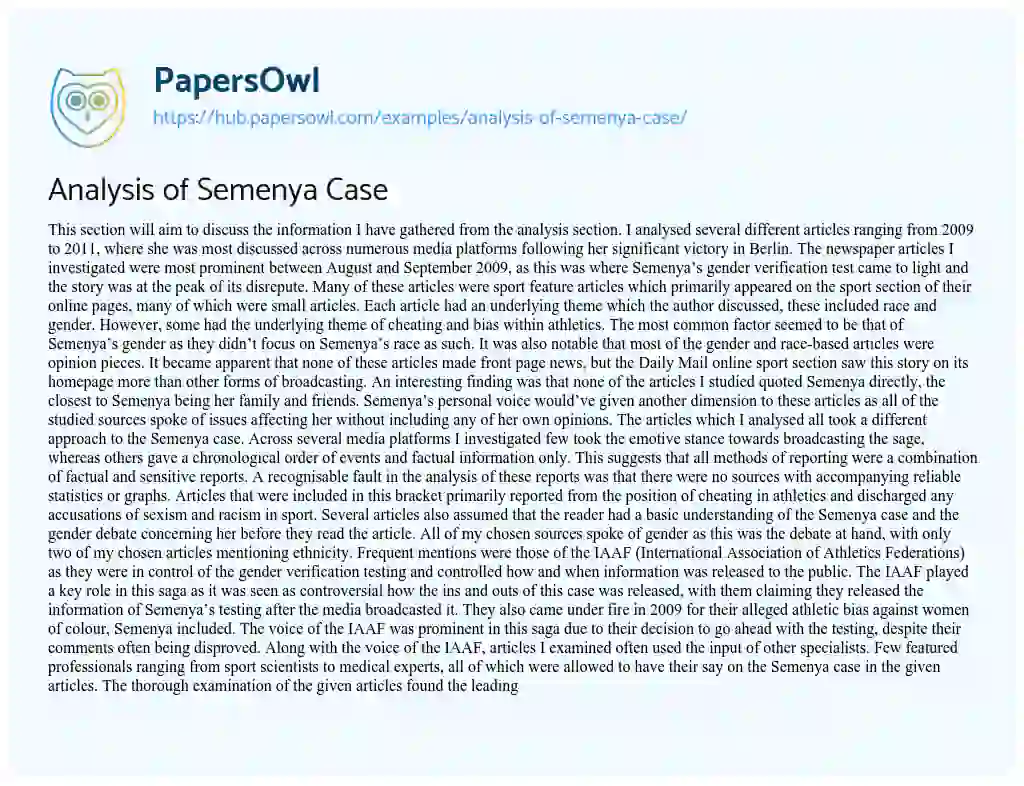 Essay on Analysis of Semenya Case