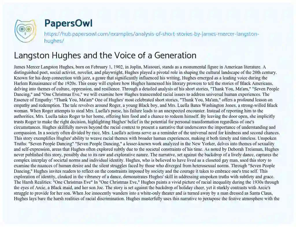 Essay on Langston Hughes and the Voice of a Generation