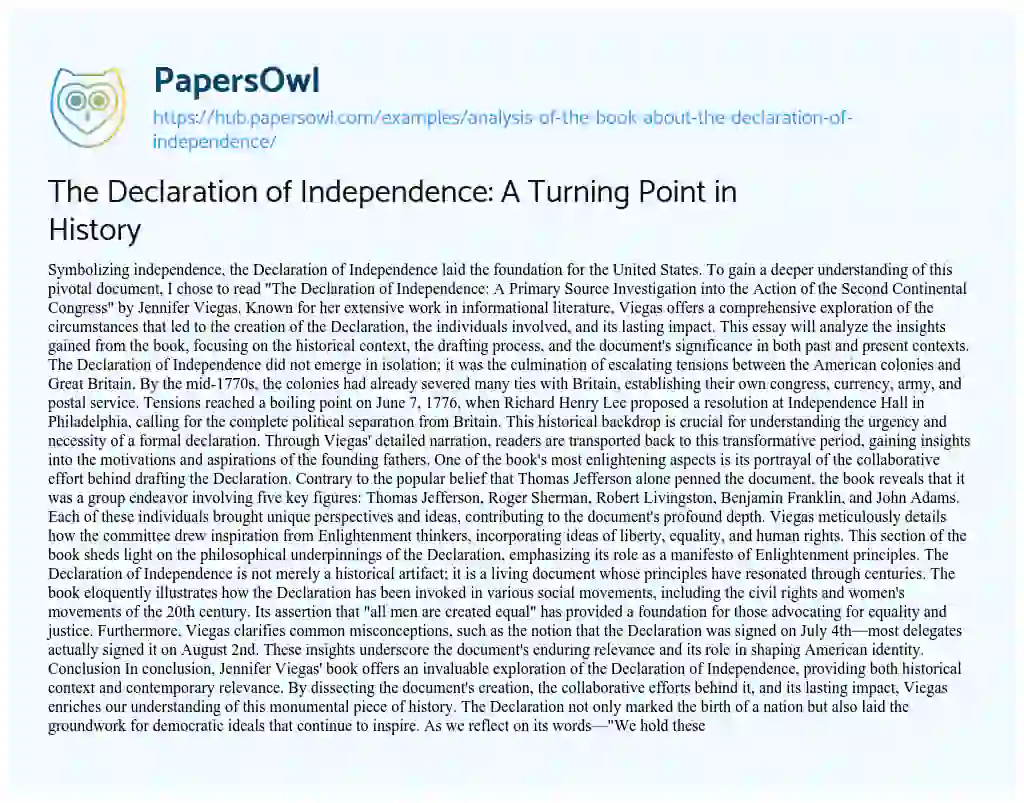Essay on The Declaration of Independence: A Turning Point in History