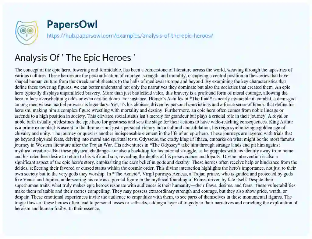 Essay on Analysis Of ‘ The Epic Heroes ‘