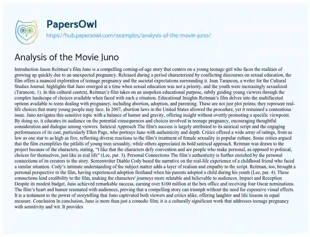 Essay on Analysis of the Movie Juno