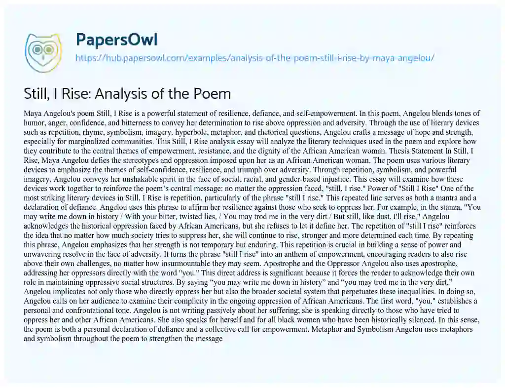 Essay on Still, I Rise: Analysis of the Poem