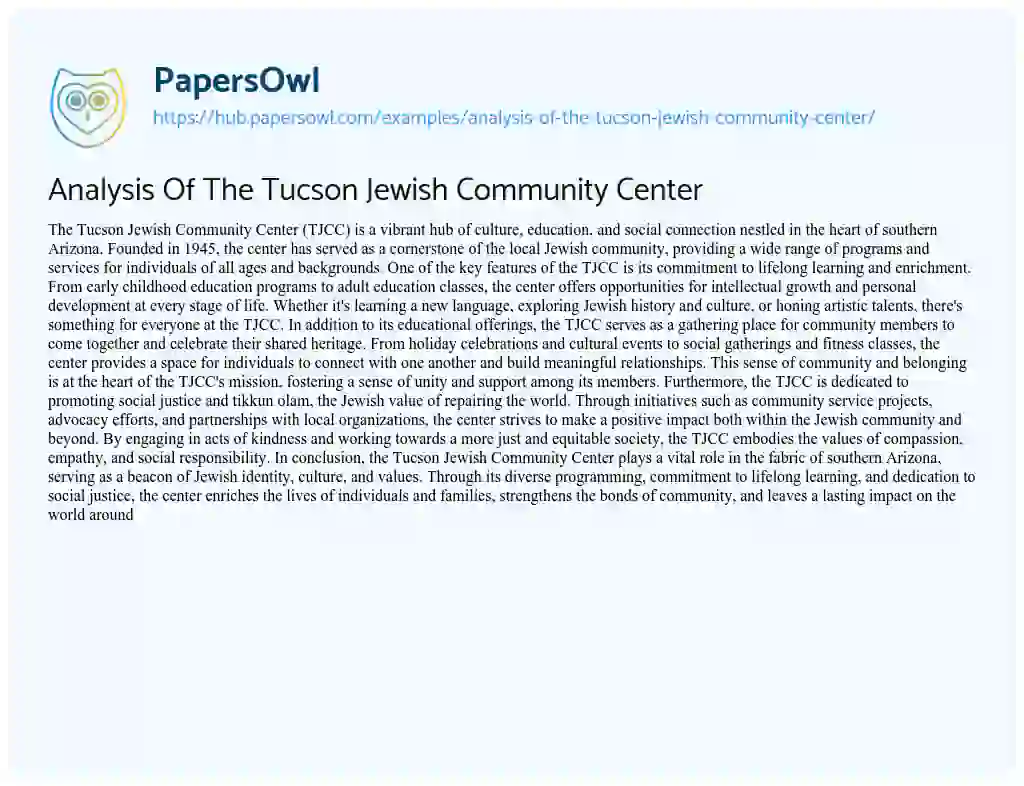 Essay on Analysis Of The Tucson Jewish Community Center