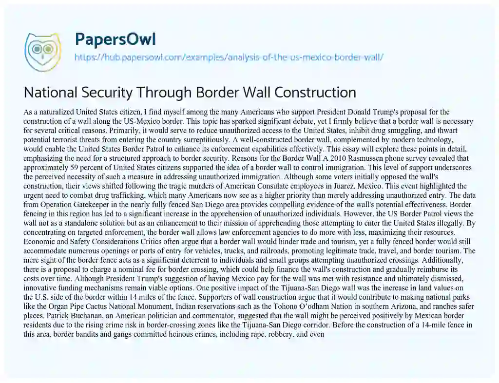 Essay on National Security Through Border Wall Construction