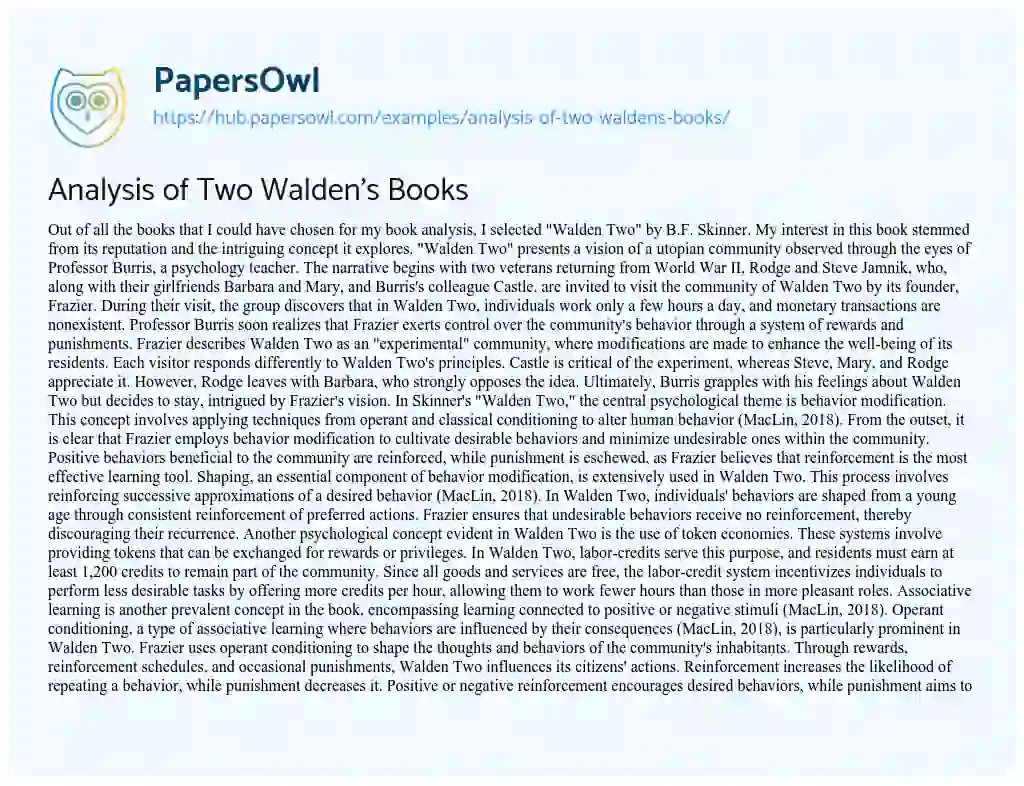 Essay on Analysis of Two Walden’s Books