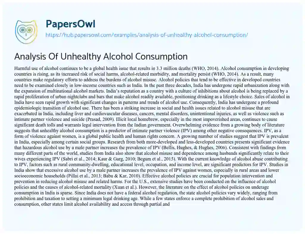 Essay on Analysis Of Unhealthy Alcohol Consumption