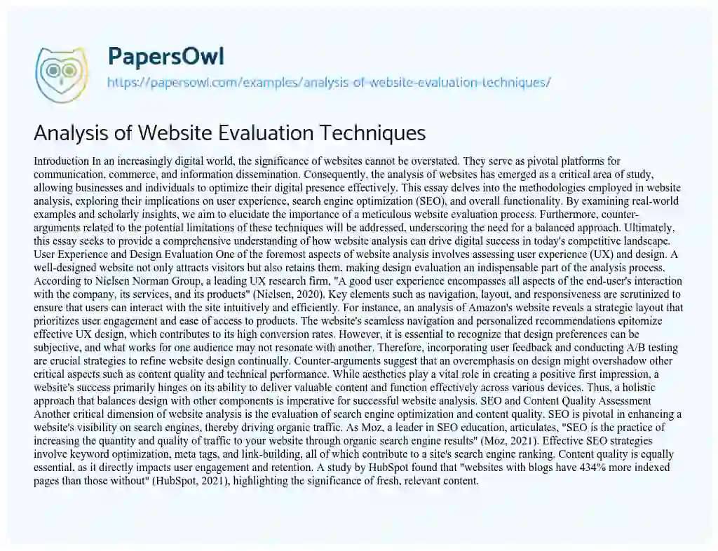 Essay on Analysis of Website Evaluation Techniques