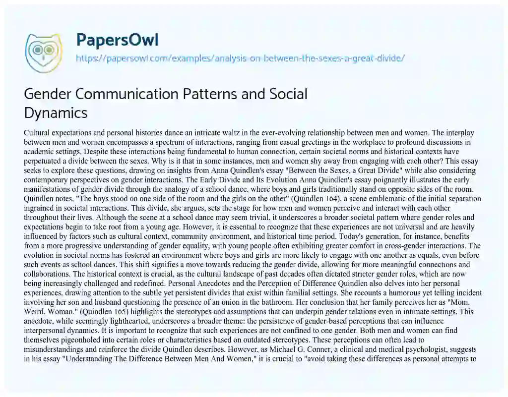 Essay on Gender Communication Patterns and Social Dynamics