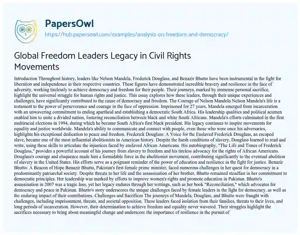 Essay on Global Freedom Leaders Legacy in Civil Rights Movements