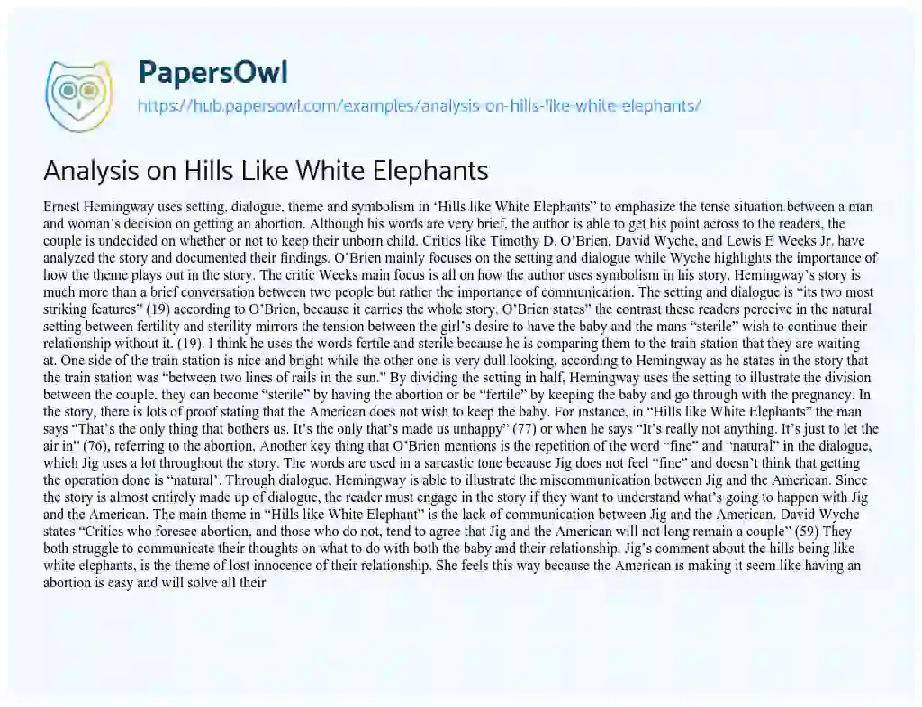 Essay on Analysis on Hills Like White Elephants