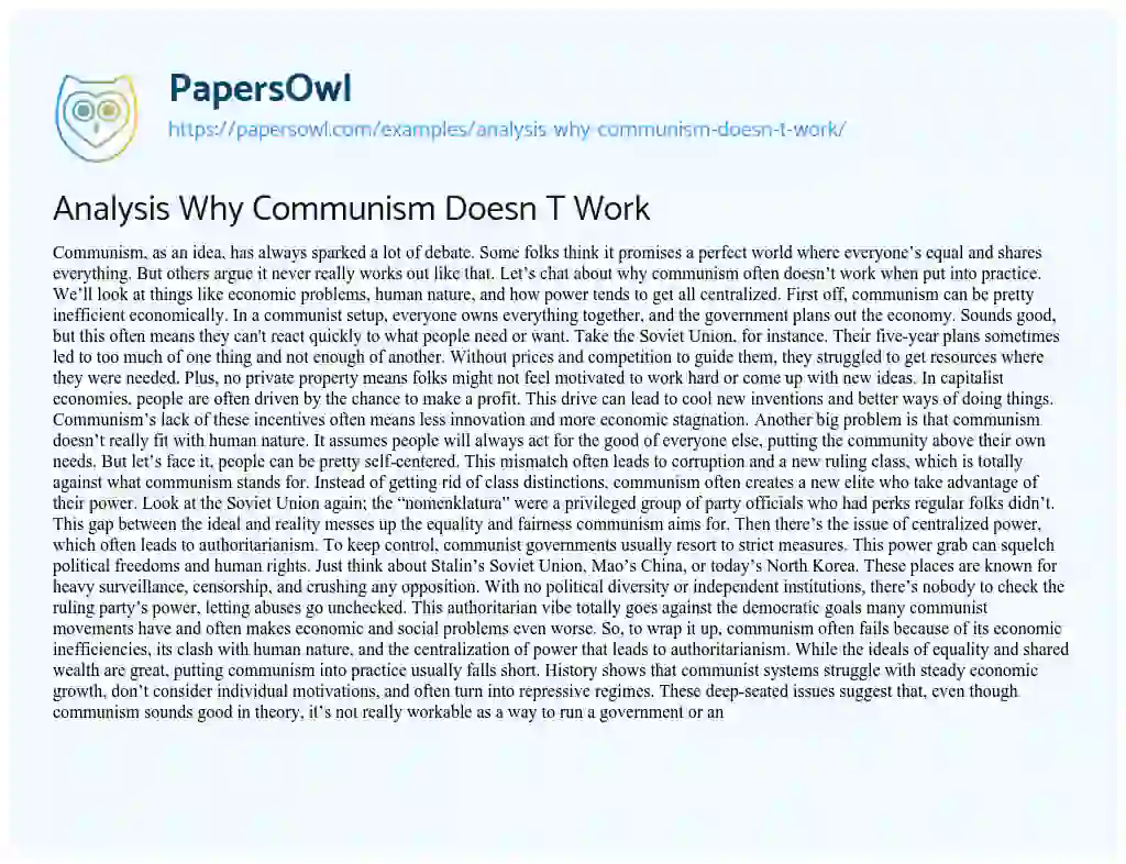 Essay on Analysis Why Communism Doesn T Work