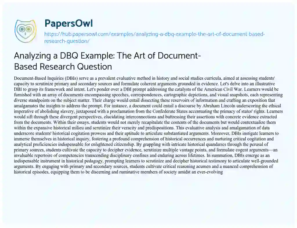 Essay on Analyzing a DBQ Example: The Art of Document-Based Research Question