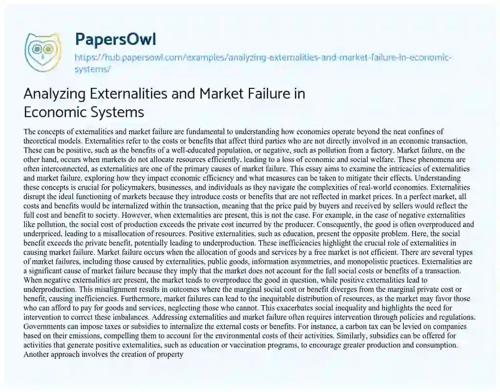 Essay on Analyzing Externalities and Market Failure in Economic Systems