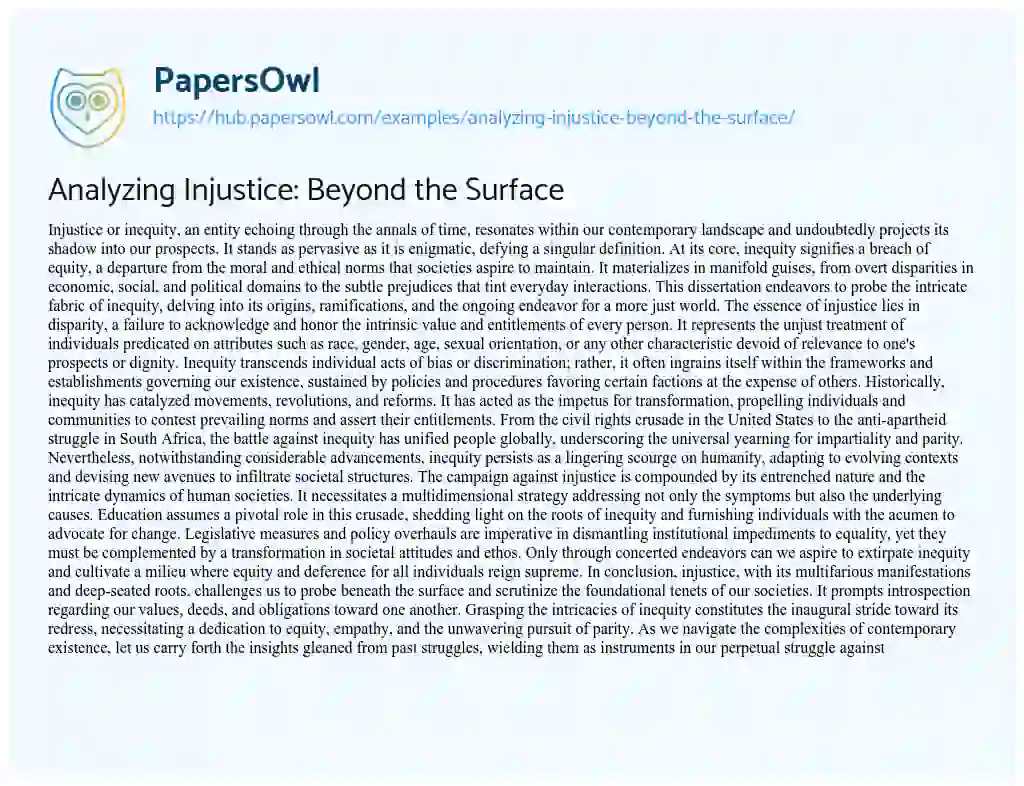Essay on Analyzing Injustice: Beyond the Surface