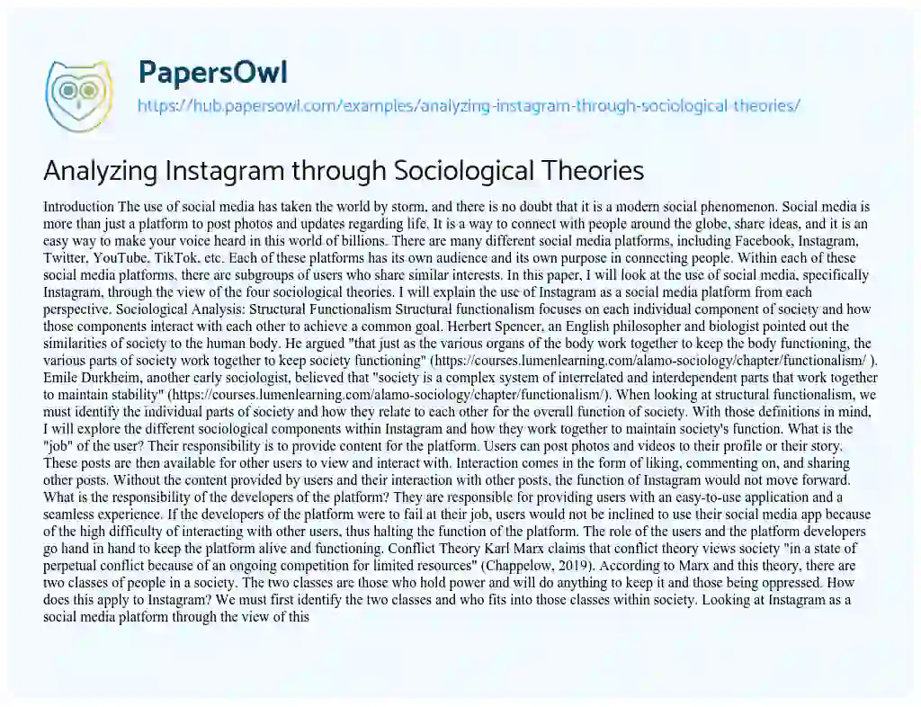 Essay on Analyzing Instagram through Sociological Theories