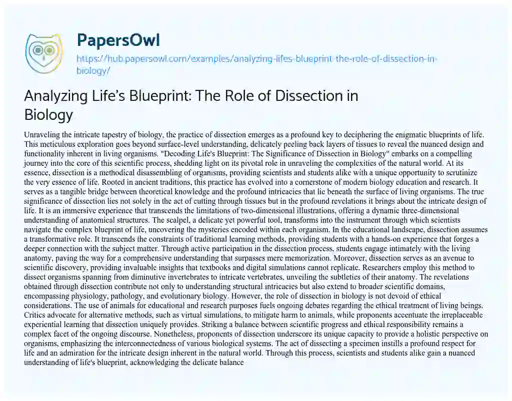 Essay on Analyzing Life’s Blueprint: The Role of Dissection in Biology