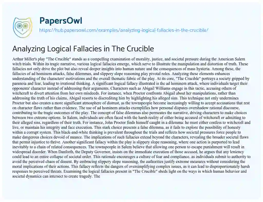 Essay on Analyzing Logical Fallacies in The Crucible
