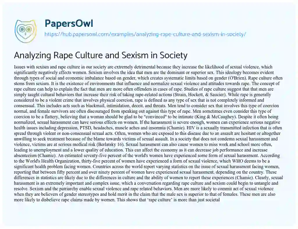 Essay on Analyzing Rape Culture and Sexism in Society