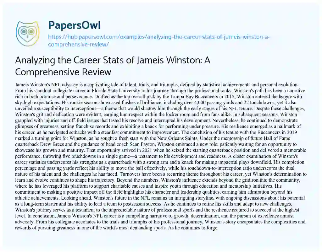 Essay on Analyzing the Career Stats of Jameis Winston: A Comprehensive Review