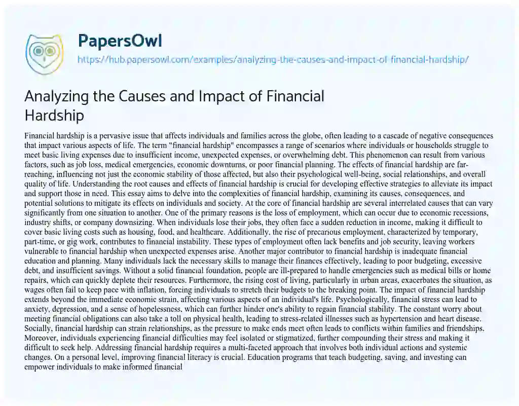 Essay on Analyzing the Causes and Impact of Financial Hardship