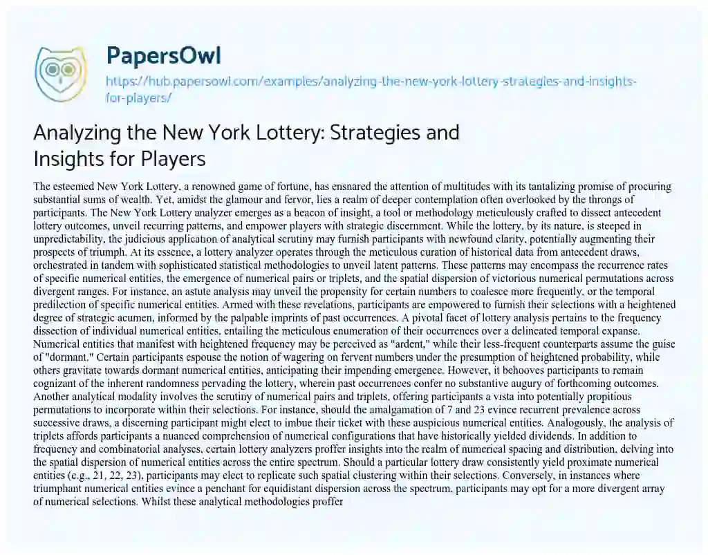 Essay on Analyzing the New York Lottery: Strategies and Insights for Players