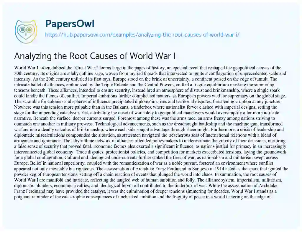 Essay on Analyzing the Root Causes of World War I