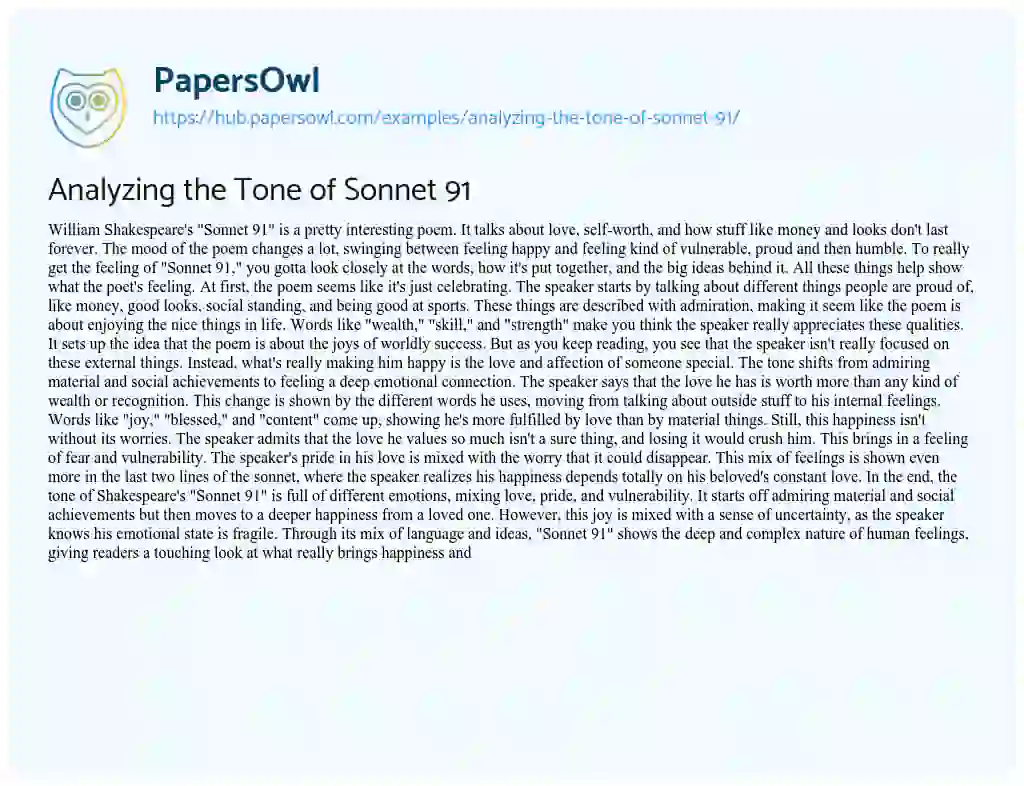 Essay on Analyzing the Tone of Sonnet 91