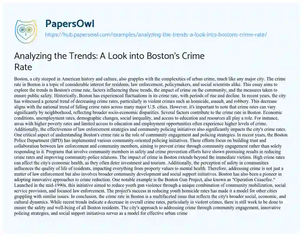 Essay on Analyzing the Trends: A Look into Boston’s Crime Rate
