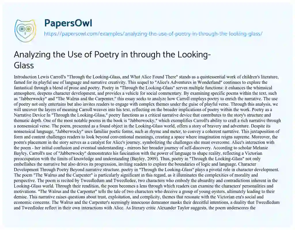 Essay on Analyzing the Use of Poetry in through the Looking-Glass