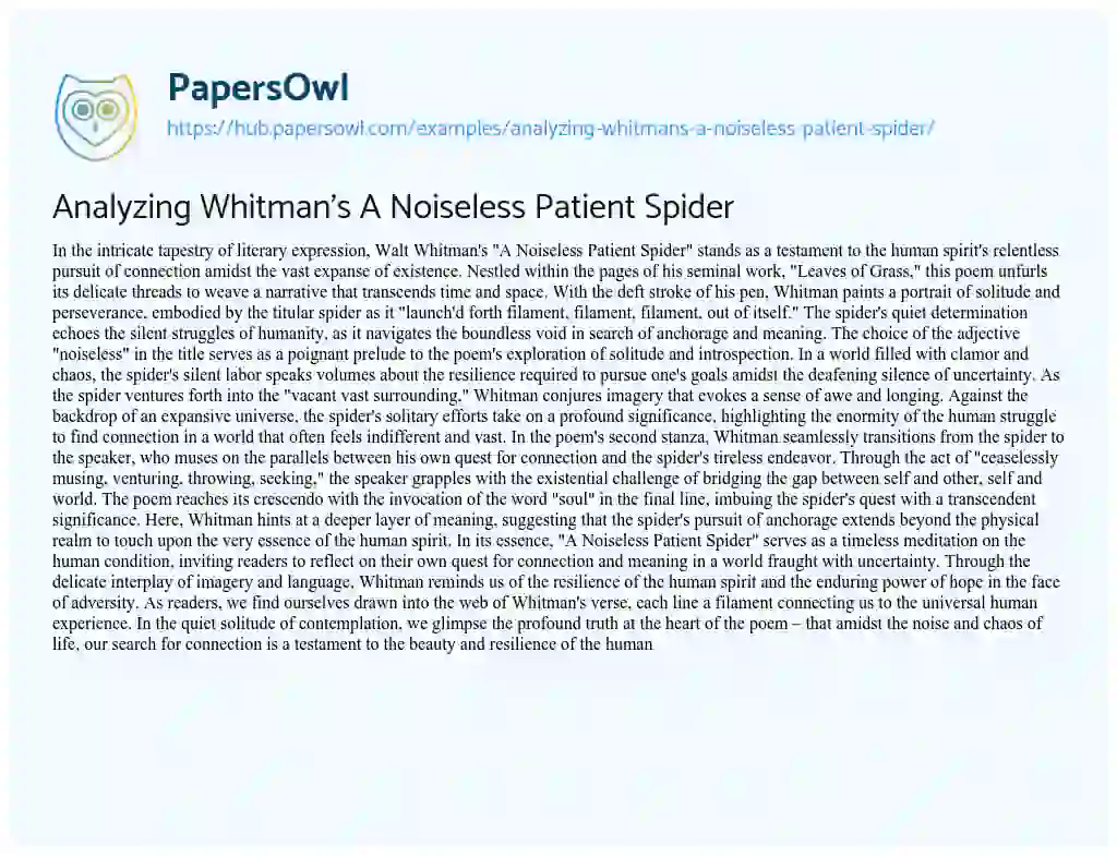 Essay on Analyzing Whitman’s A Noiseless Patient Spider