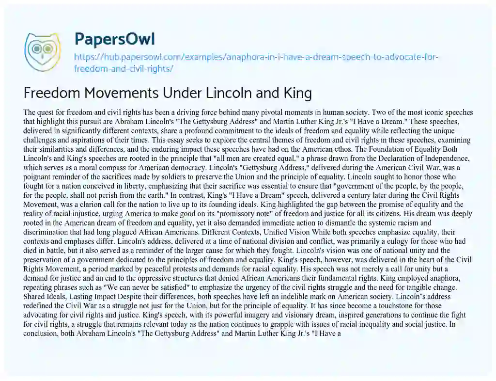 Essay on Freedom Movements Under Lincoln and King